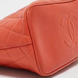 Chanel Orange Quilted Caviar Leather Dome Satchel