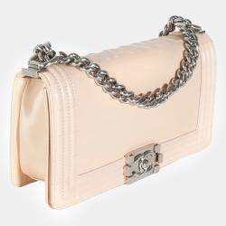 Pre Owned Chanel Beige Glazed Calfskin Old Medium Boy Bag