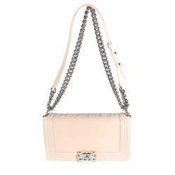 Pre Owned Chanel Beige Glazed Calfskin Old Medium Boy Bag