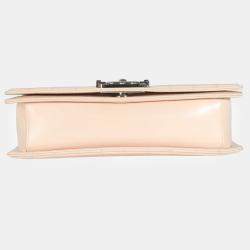 Pre Owned Chanel Beige Glazed Calfskin Old Medium Boy Bag