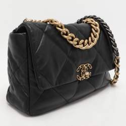 Pre Owned Chanel Black Quilted Leather Large 19 Flap Bag