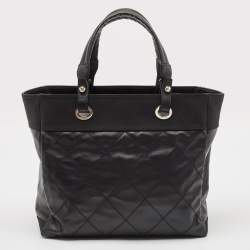 Pre Owned Chanel Black Quilted Coated Fabric Paris Biarritz Bag