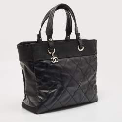Pre Owned Chanel Black Quilted Coated Fabric Paris Biarritz Bag