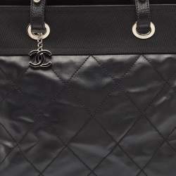 Pre Owned Chanel Black Quilted Coated Fabric Paris Biarritz Bag