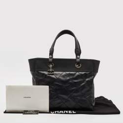 Pre Owned Chanel Black Quilted Coated Fabric Paris Biarritz Bag