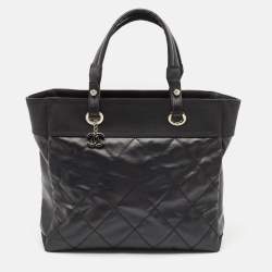 Pre Owned Chanel Black Quilted Coated Fabric Paris Biarritz Bag
