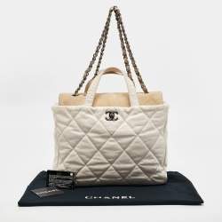 Pre Owned Chanel White Quilted Leather and Suede Portobello Tote