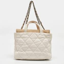 Pre Owned Chanel White Quilted Leather and Suede Portobello Tote