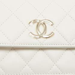 Chanel White Quilted Leather Pearl Embellished Top Handle Phone Holder Bag