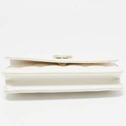 Chanel White Quilted Leather Pearl Embellished Top Handle Phone Holder Bag