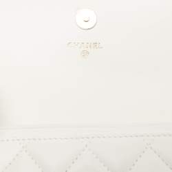 Chanel White Quilted Leather Pearl Embellished Top Handle Phone Holder Bag