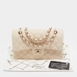 Pre Owned Chanel Cream Quilted Caviar Leather Small Classic Double Flap Bag