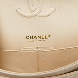 Pre Owned Chanel Cream Quilted Caviar Leather Small Classic Double Flap Bag