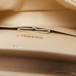 Pre Owned Chanel Cream Quilted Caviar Leather Small Classic Double Flap Bag