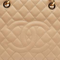 Pre Owned Chanel Beige Quilted Caviar Leather Grand Shopper Tote