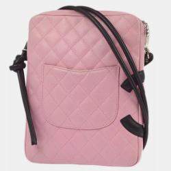 Pre Owned Chanel Pink /Black Calfskin Cambon Ligne Shoulder Bag