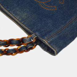 Pre Owned Chanel Blue Denim Chain Tote Bag
