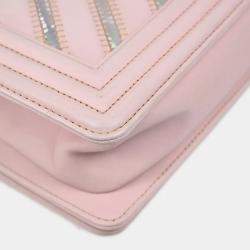 Chanel Pink Prism Lambskin Chevron Small Chain Shoulder Bag