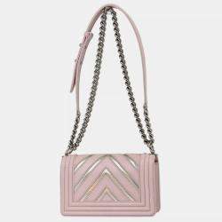 Chanel Pink Prism Lambskin Chevron Small Chain Shoulder Bag