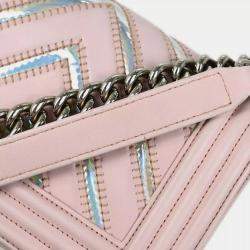 Chanel Pink Prism Lambskin Chevron Small Chain Shoulder Bag