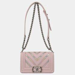 Chanel Pink Prism Lambskin Chevron Small Chain Shoulder Bag