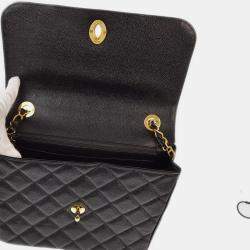 Pre Owned  Chanel Black Calfskin Straight Flap Chain Shoulder Bag
