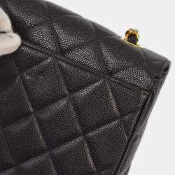 Pre Owned  Chanel Black Calfskin Straight Flap Chain Shoulder Bag