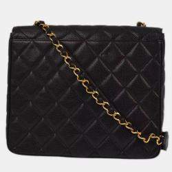 Pre Owned  Chanel Black Calfskin Straight Flap Chain Shoulder Bag