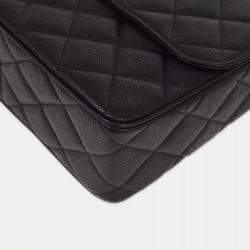 Pre Owned  Chanel Black Calfskin Straight Flap Chain Shoulder Bag