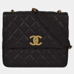 Pre Owned  Chanel Black Calfskin Straight Flap Chain Shoulder Bag