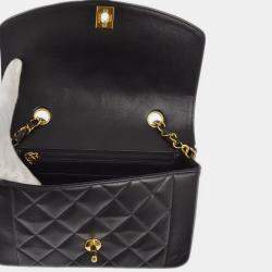 Pre Owned Chanel Black Lambskin Small Diana Shoulder  Bag