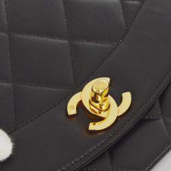 Pre Owned Chanel Black Lambskin Small Diana Shoulder  Bag
