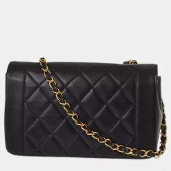 Pre Owned Chanel Black Lambskin Small Diana Shoulder  Bag
