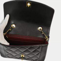 Pre Owned Chanel Black Lambskin Leather Small Diana Shoulder Bag