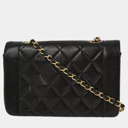 Pre Owned Chanel Black Lambskin Leather Small Diana Shoulder Bag