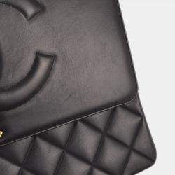 Pre Owned Chanel Black Lambskin Leather Maxi Classic Flap Jumbo Chain Shoulder Bag