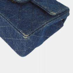 Pre Owned Chanel Blue Denim Mini Classic Square Flap Bag