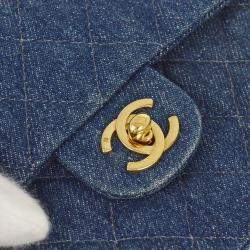 Pre Owned Chanel Blue Denim Mini Classic Square Flap Bag