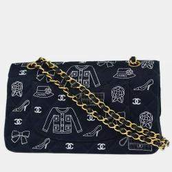 Pre Owned Chanel Black Canvas Medium Classic Double Flap Shoulder Bag