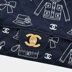 Pre Owned Chanel Black Canvas Medium Classic Double Flap Shoulder Bag