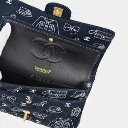 Pre Owned Chanel Black Canvas Medium Classic Double Flap Shoulder Bag