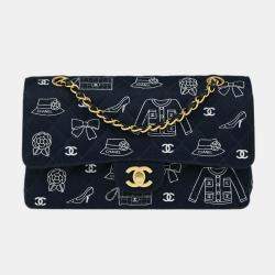 Pre Owned Chanel Black Canvas Medium Classic Double Flap Shoulder Bag