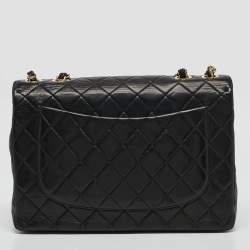 Pre Owned Chanel Black Quilted Leather Jumbo CC Flap Bag