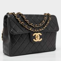 Pre Owned Chanel Black Quilted Leather Jumbo CC Flap Bag