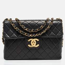 Pre Owned Chanel Black Quilted Leather Jumbo CC Flap Bag