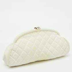 Pre Owned Chanel White Quilted Caviar Leather Timeless Clutch