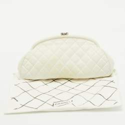 Pre Owned Chanel White Quilted Caviar Leather Timeless Clutch