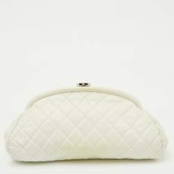 Pre Owned Chanel White Quilted Caviar Leather Timeless Clutch