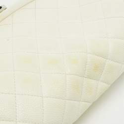 Pre Owned Chanel White Quilted Caviar Leather Timeless Clutch