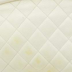 Pre Owned Chanel White Quilted Caviar Leather Timeless Clutch